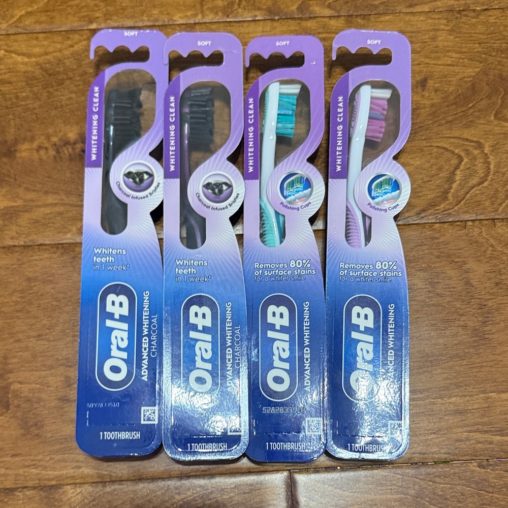 NWT Bundle of 4 Soft Advanced Whitening Toothbrush Set - Black, Blue, Purple